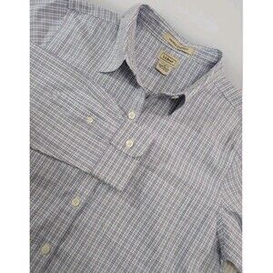 LL Bean Shirt Mens M Purple Blue Plaid Wrinkle Resistant Button Up Cotton